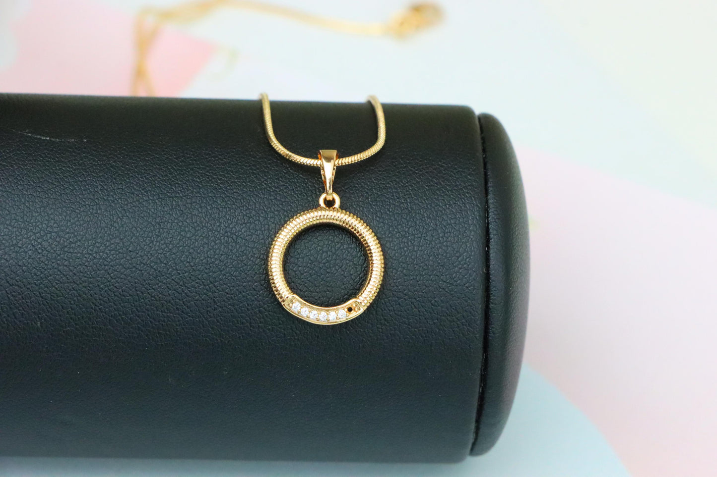 Rose Gold Textured Circle Pendant with Crystal Accent Detail, XPPT1489 (2138-8)