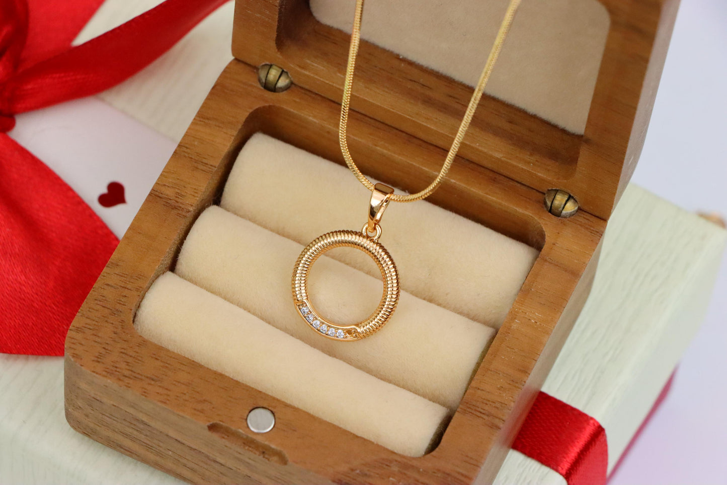 Rose Gold Textured Circle Pendant with Crystal Accent Detail, XPPT1489 (2138-8)