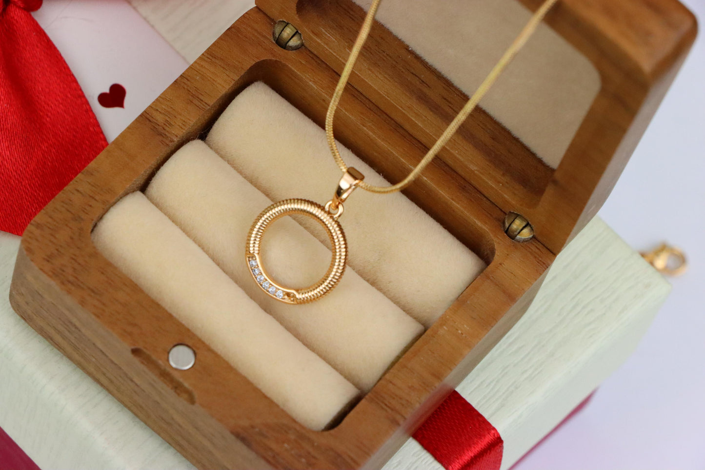 Rose Gold Textured Circle Pendant with Crystal Accent Detail, XPPT1489 (2138-8)