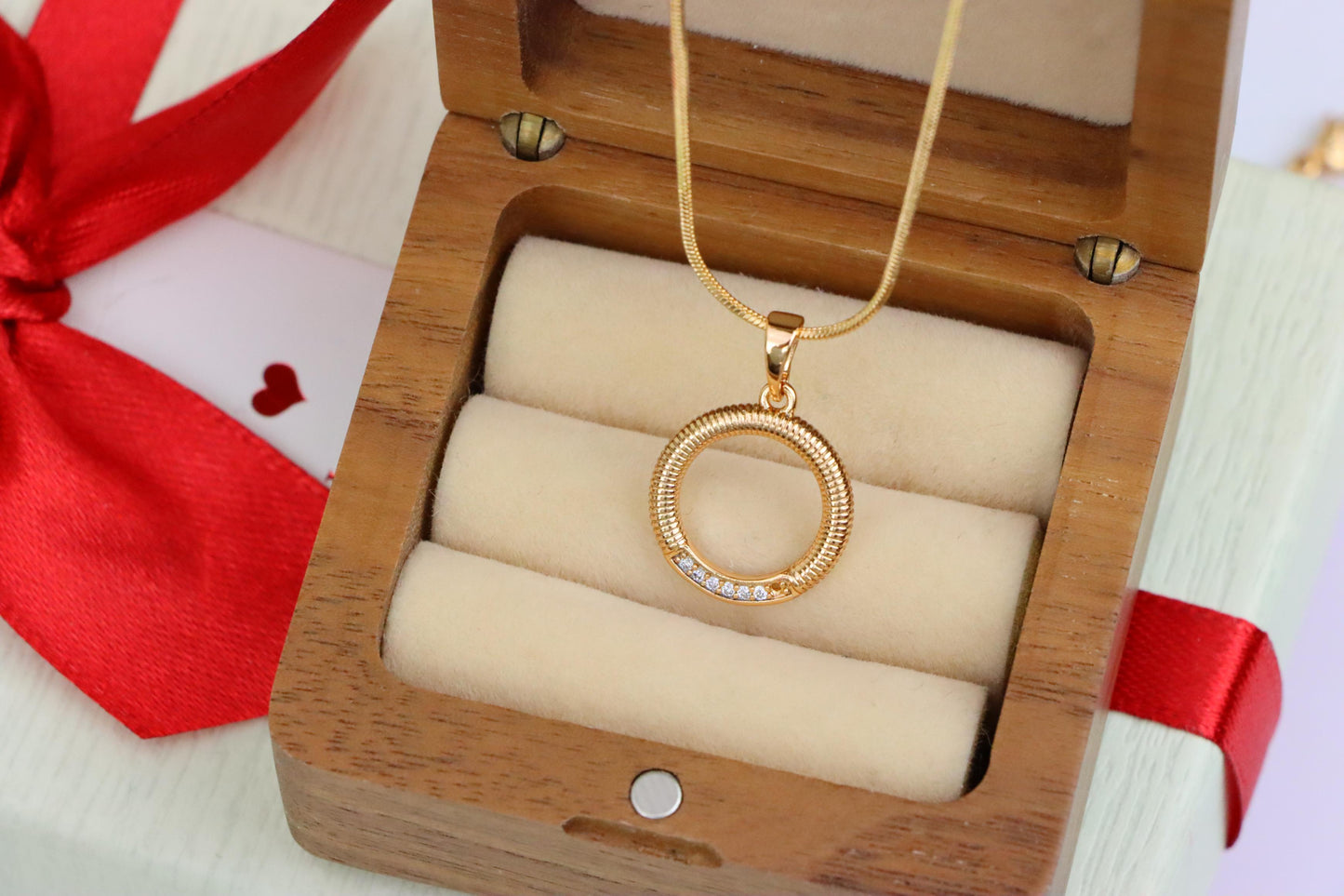 Rose Gold Textured Circle Pendant with Crystal Accent Detail, XPPT1489 (2138-8)