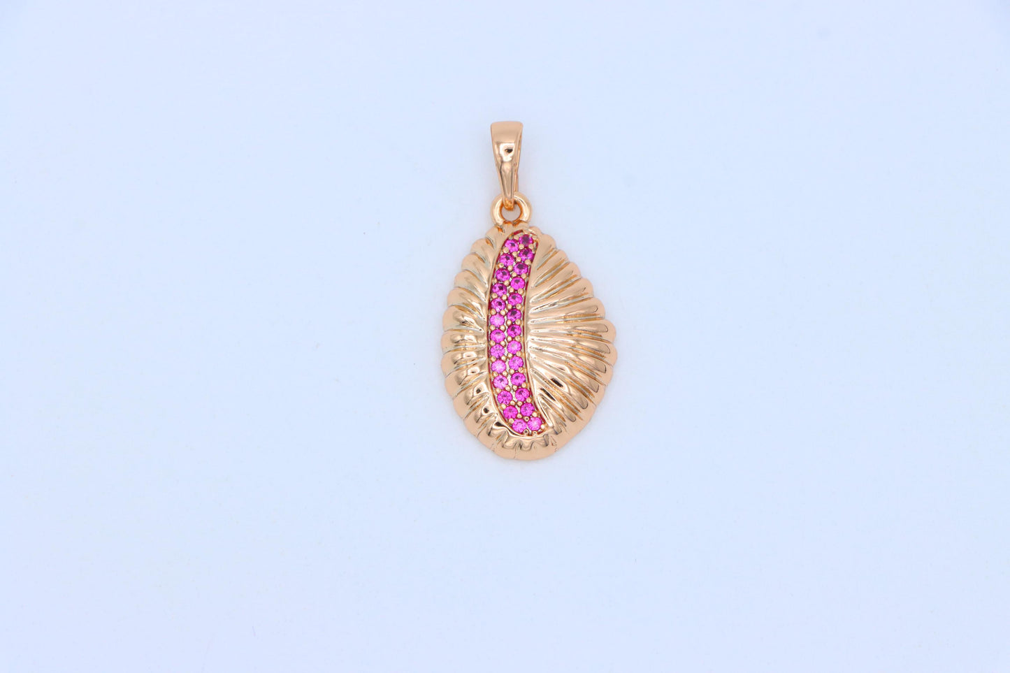 Rose Gold Textured Pendant with Pink Stone Accent in Leaf Design, XPPT1490 (2138-9)