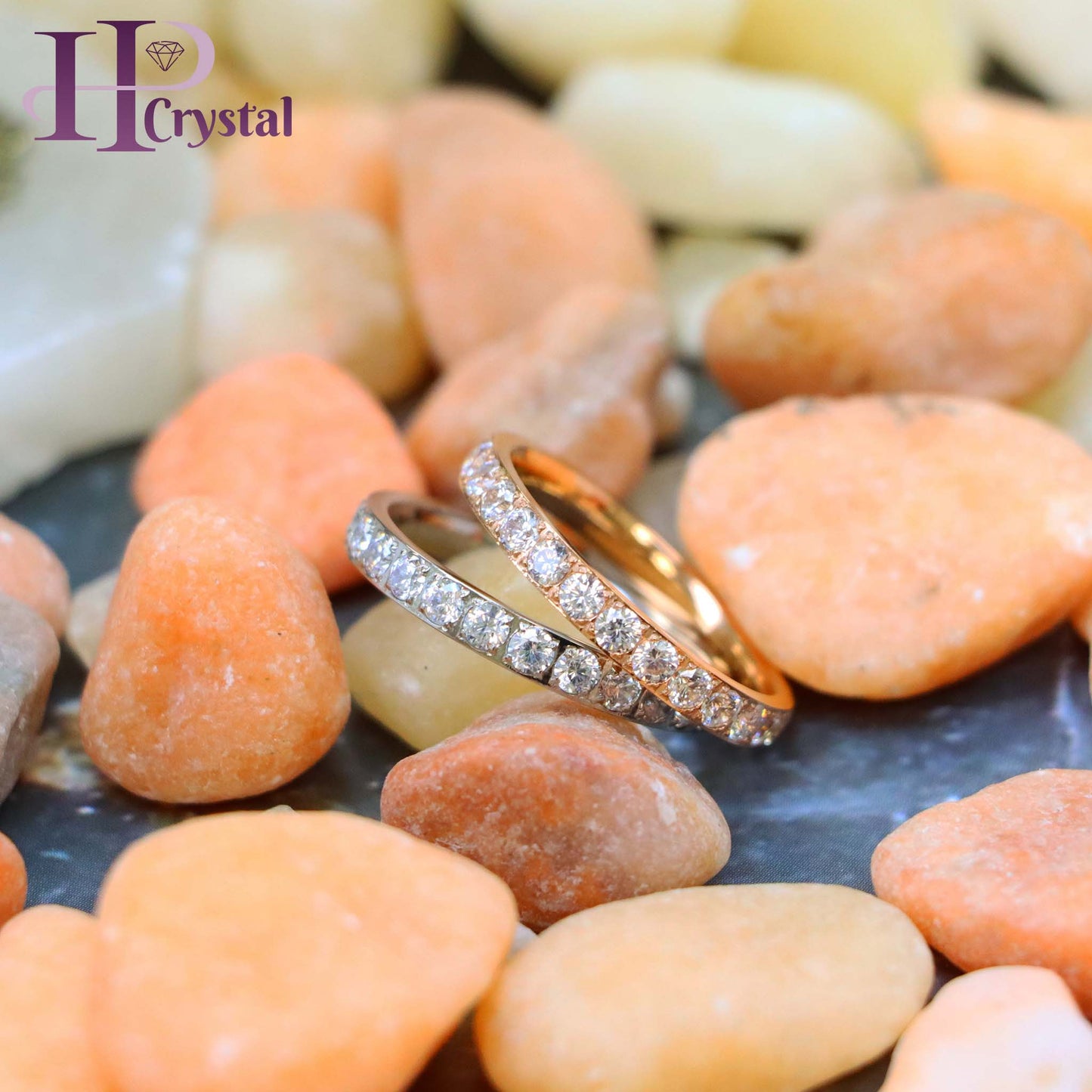 Stylish Titanium Eternity Ring – White & Rose Gold IP Plated, 3mm with White CZ Stones for Men/Women