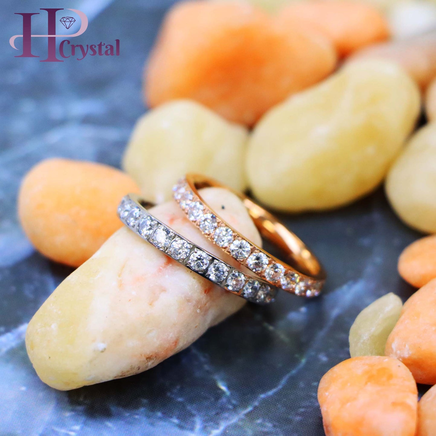 Stylish Titanium Eternity Ring – White & Rose Gold IP Plated, 3mm with White CZ Stones for Men/Women