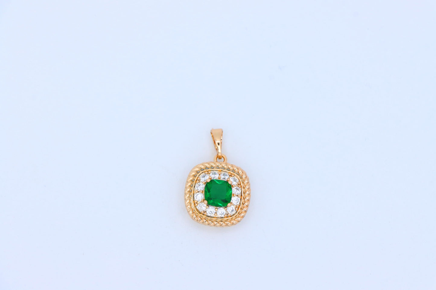 Elegant Green Cushion Pendant with Gold and Crystal Accents, XPPT1660 (2163-1)