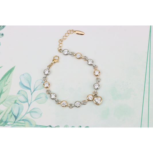 Heart Charm Rose Gold+Silver Bracelet with Sparkling Crystals, XPBL0797 (2080-6)