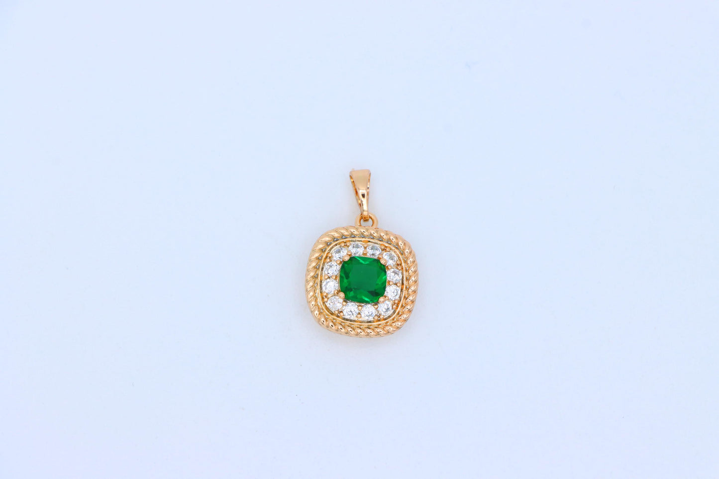 Elegant Green Cushion Pendant with Gold and Crystal Accents, XPPT1660 (2163-1)