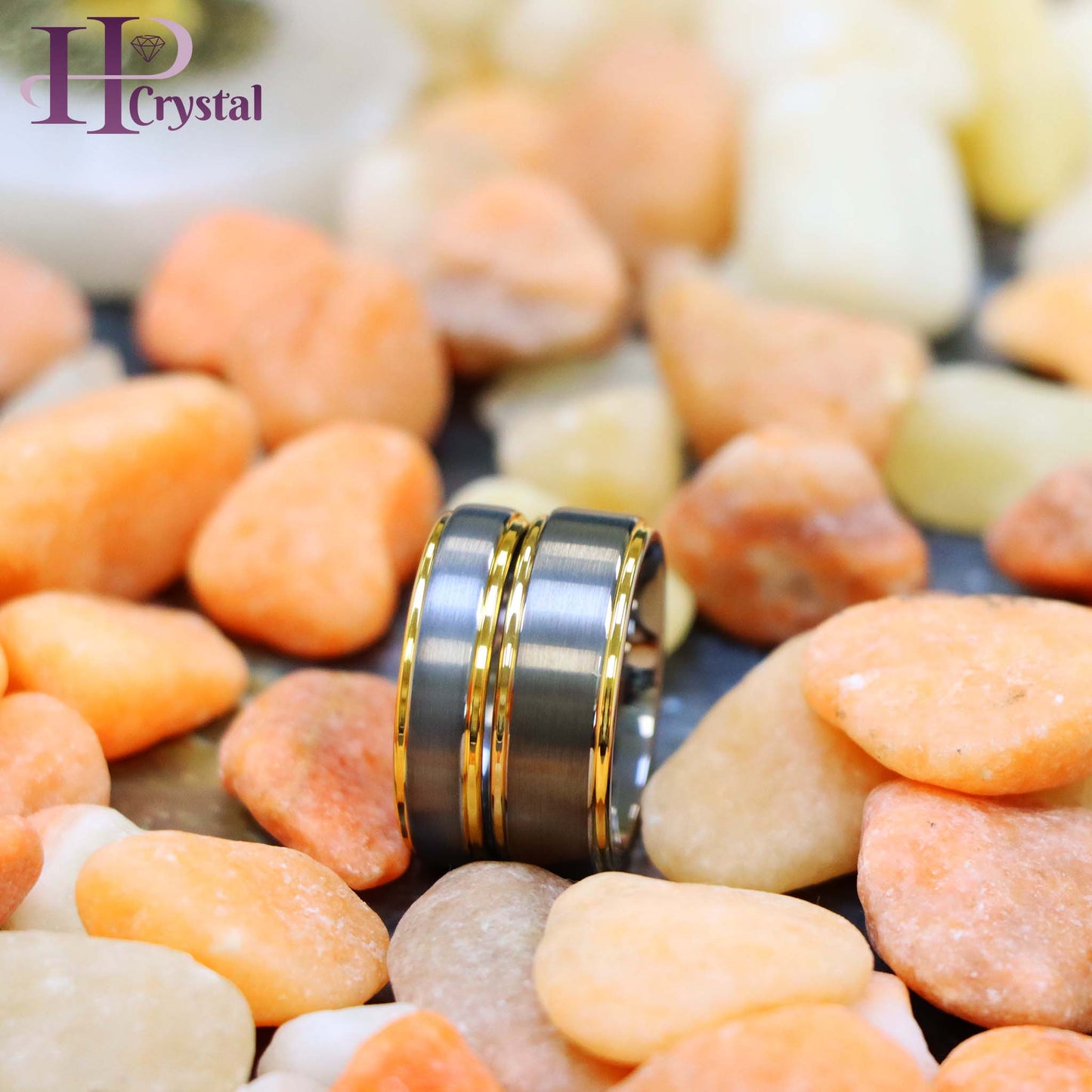 Brushed Center Yellow Gold Plated High Polish Stepped Edge Tungsten Ring