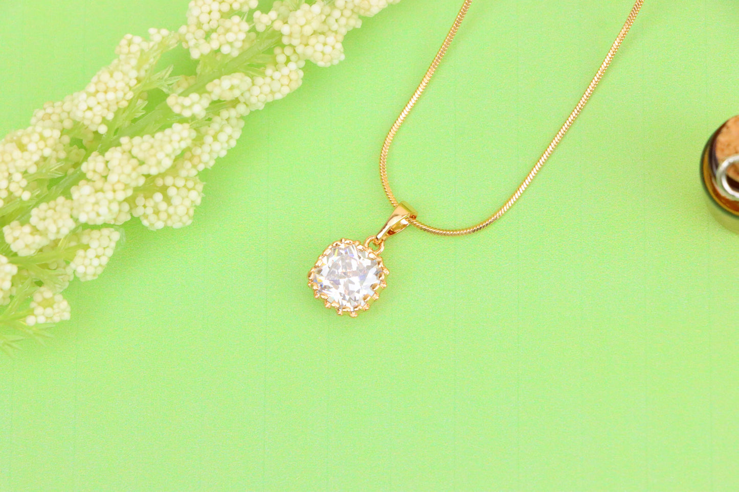 Rose Gold Pendant with Clear Cushion-Cut Stone in Classic Setting, XPPT1491 (2138-10)