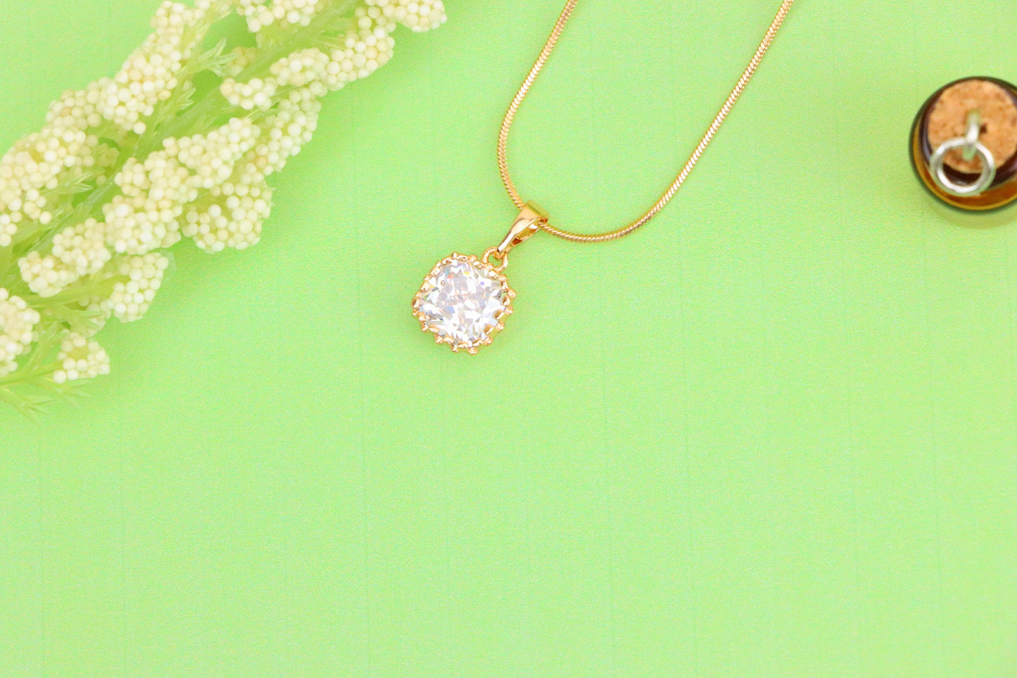 Rose Gold Pendant with Clear Cushion-Cut Stone in Classic Setting, XPPT1491 (2138-10)