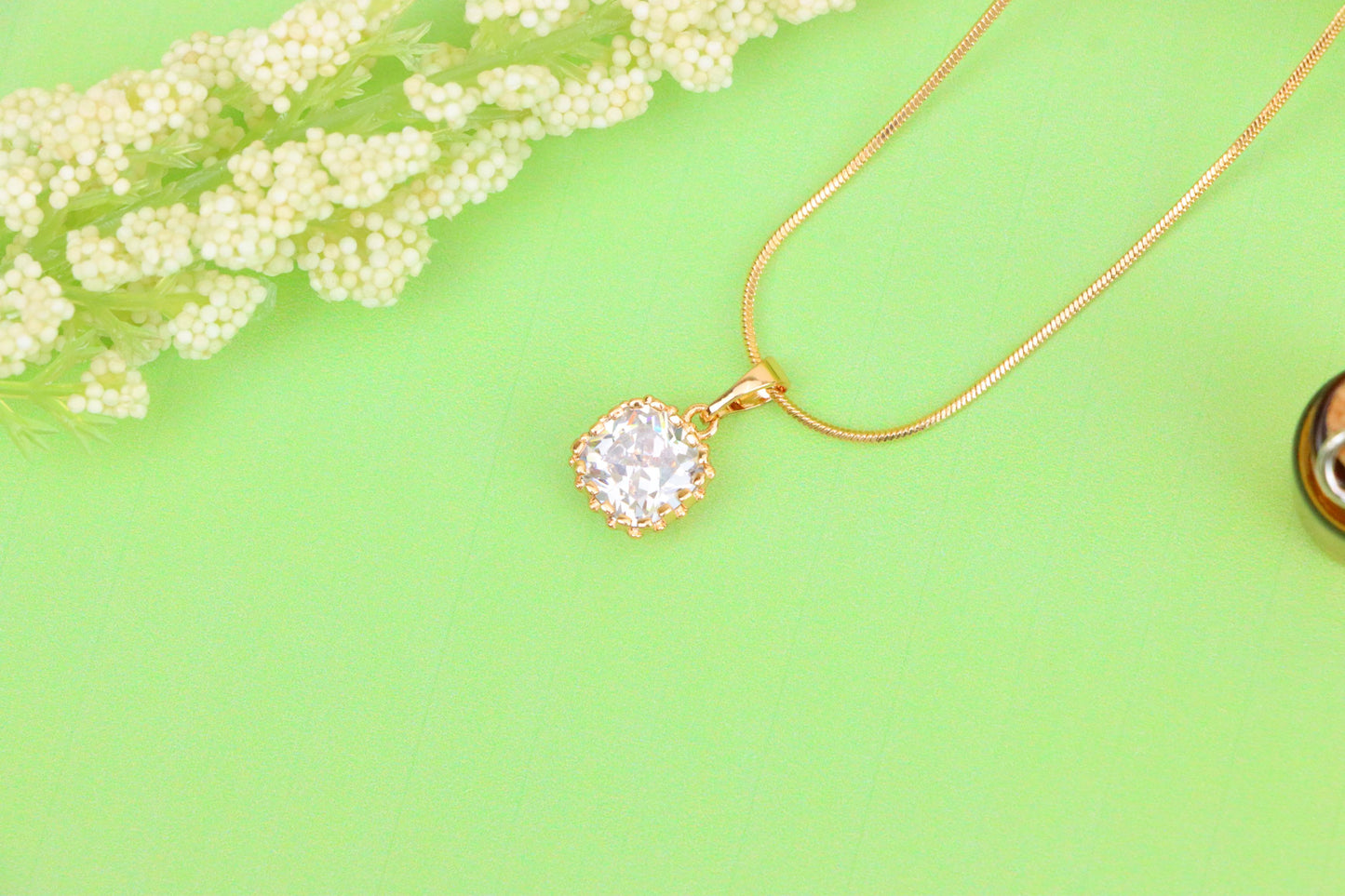 Rose Gold Pendant with Clear Cushion-Cut Stone in Classic Setting, XPPT1491 (2138-10)
