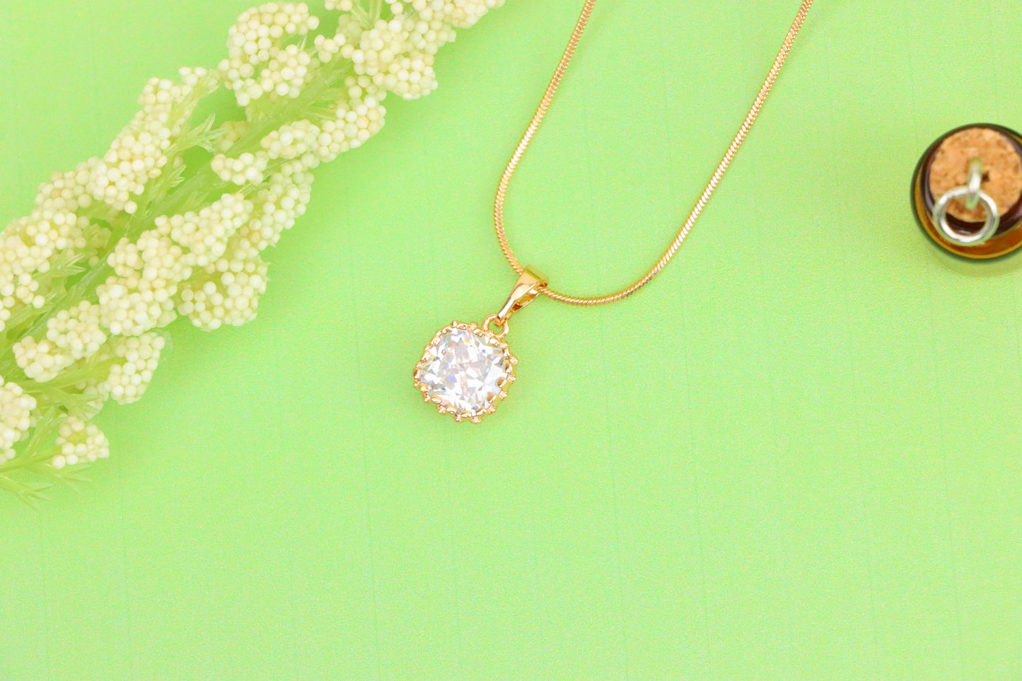 Rose Gold Pendant with Clear Cushion-Cut Stone in Classic Setting, XPPT1491 (2138-10)