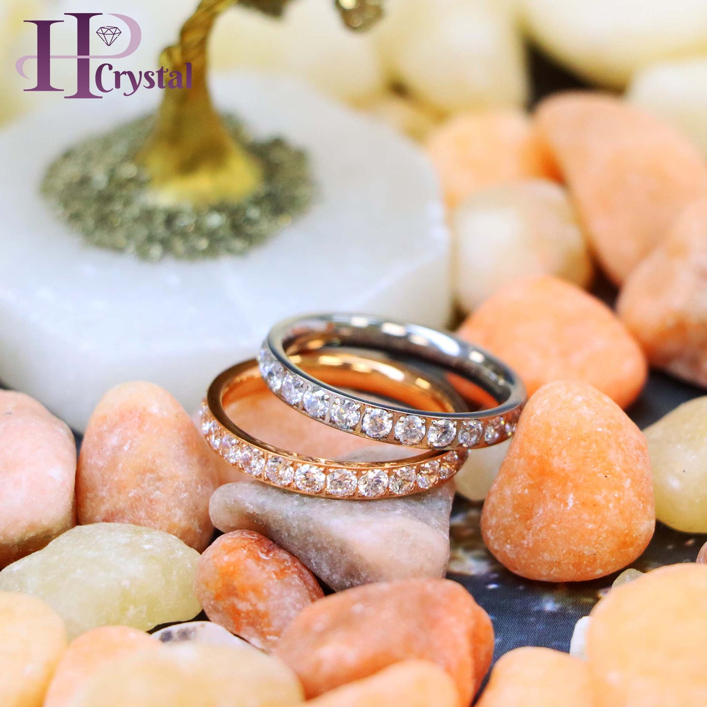 Stylish Titanium Eternity Ring – White & Rose Gold IP Plated, 3mm with White CZ Stones for Men/Women