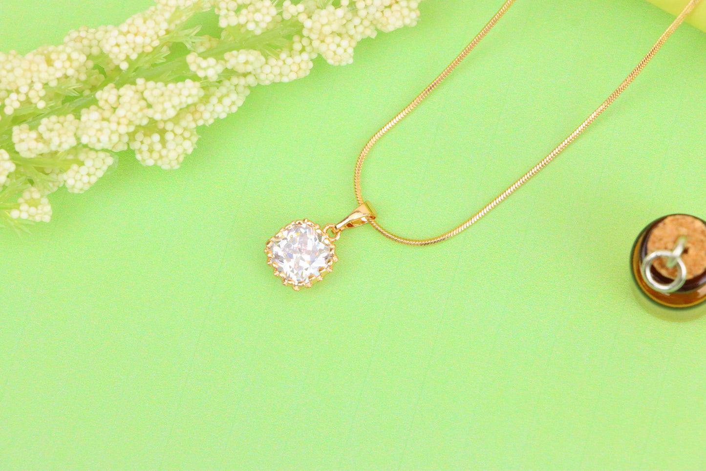 Rose Gold Pendant with Clear Cushion-Cut Stone in Classic Setting, XPPT1491 (2138-10)