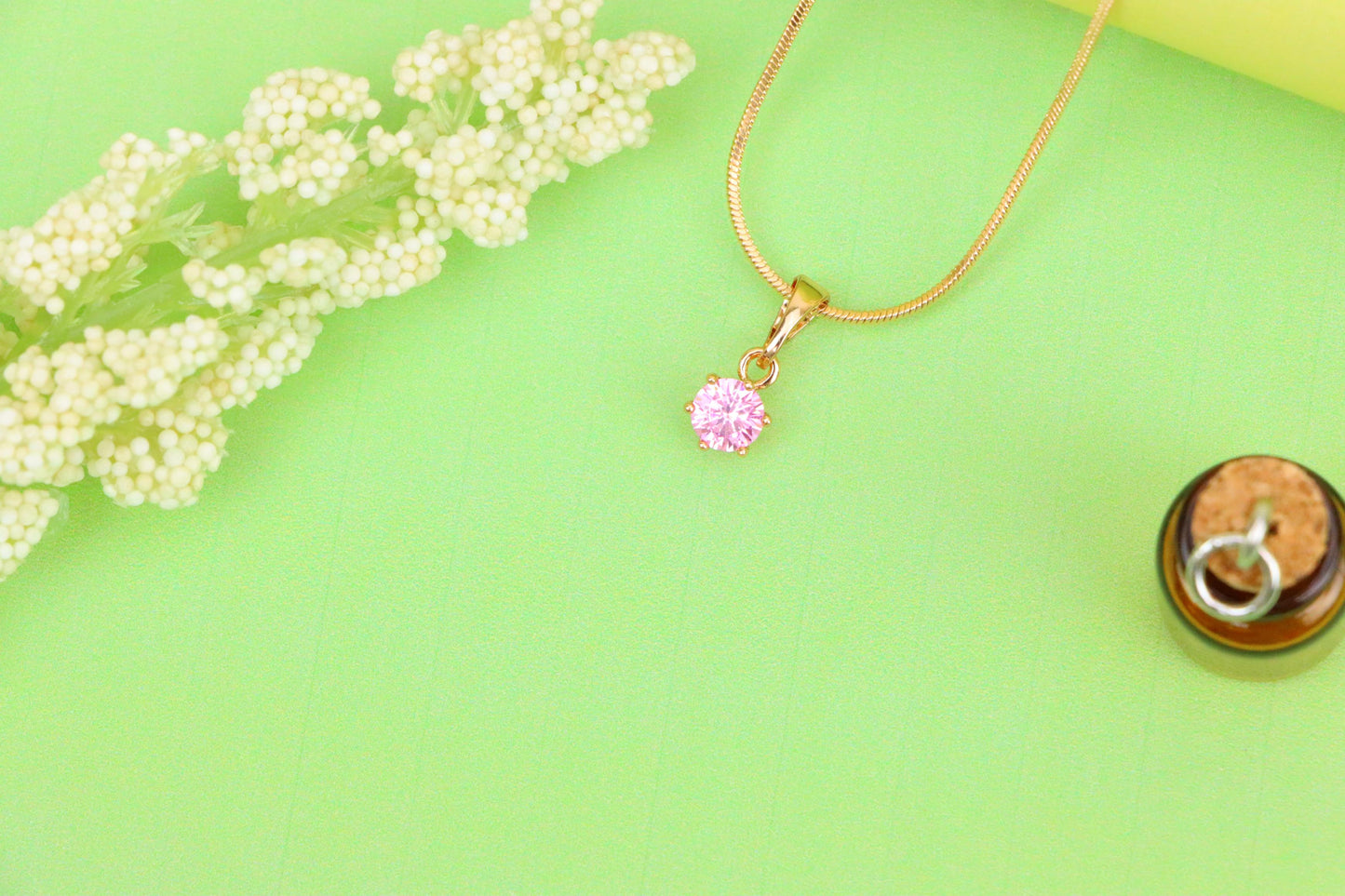 Mini Rose Gold Pendant with Pink Round Stone in Prong Setting, XPPT1492 (2139-1)