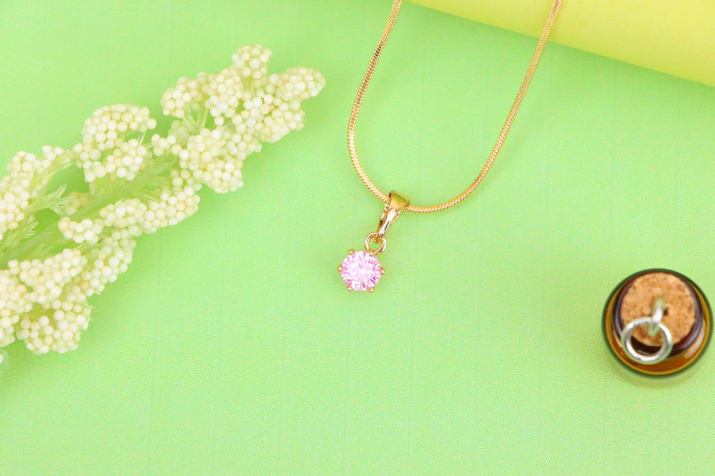 Mini Rose Gold Pendant with Pink Round Stone in Prong Setting, XPPT1492 (2139-1)