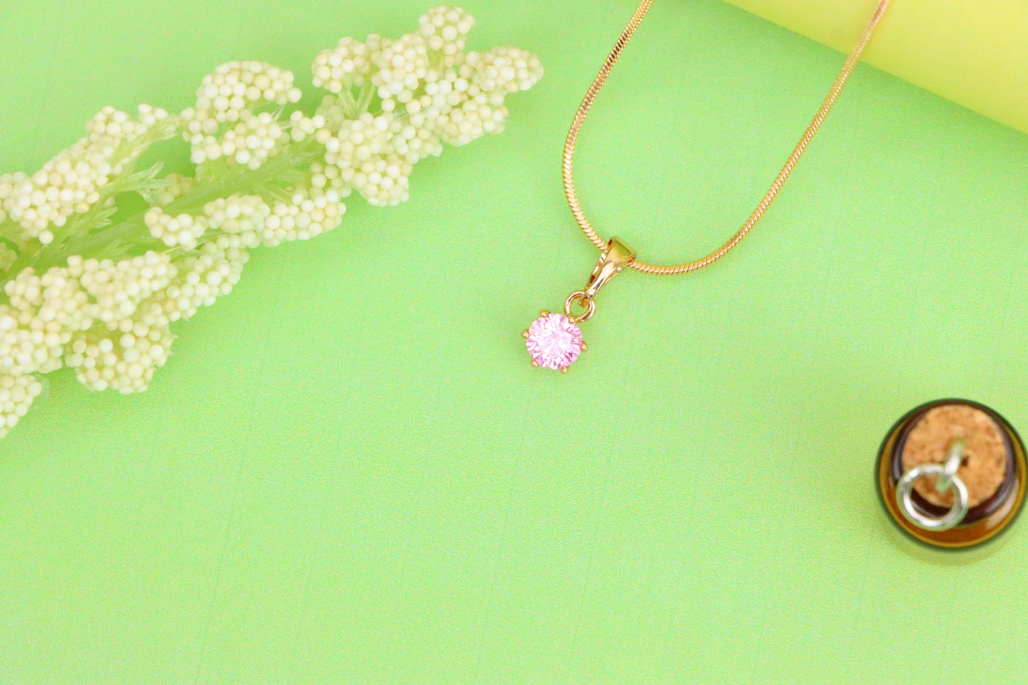 Mini Rose Gold Pendant with Pink Round Stone in Prong Setting, XPPT1492 (2139-1)