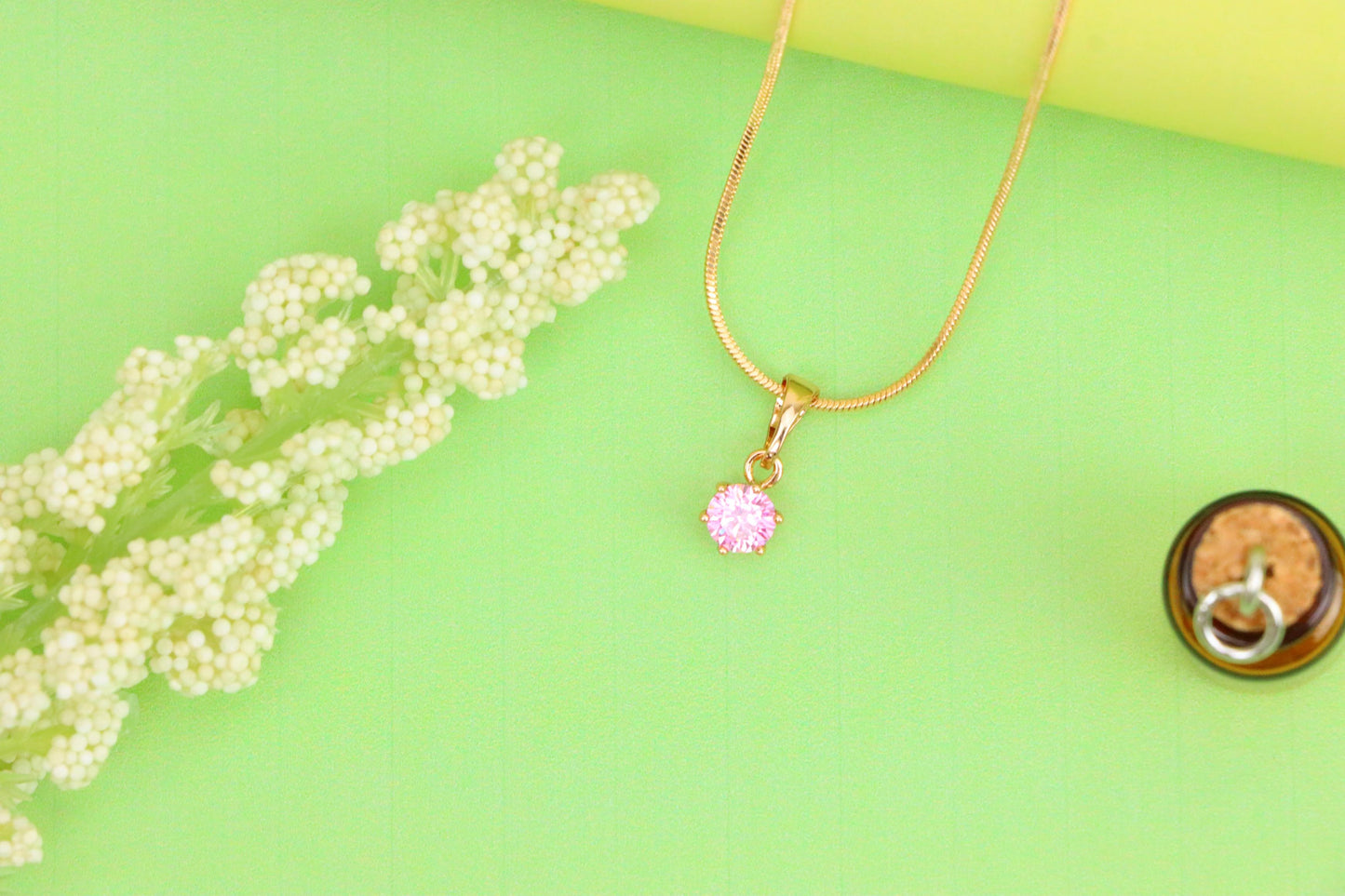 Mini Rose Gold Pendant with Pink Round Stone in Prong Setting, XPPT1492 (2139-1)