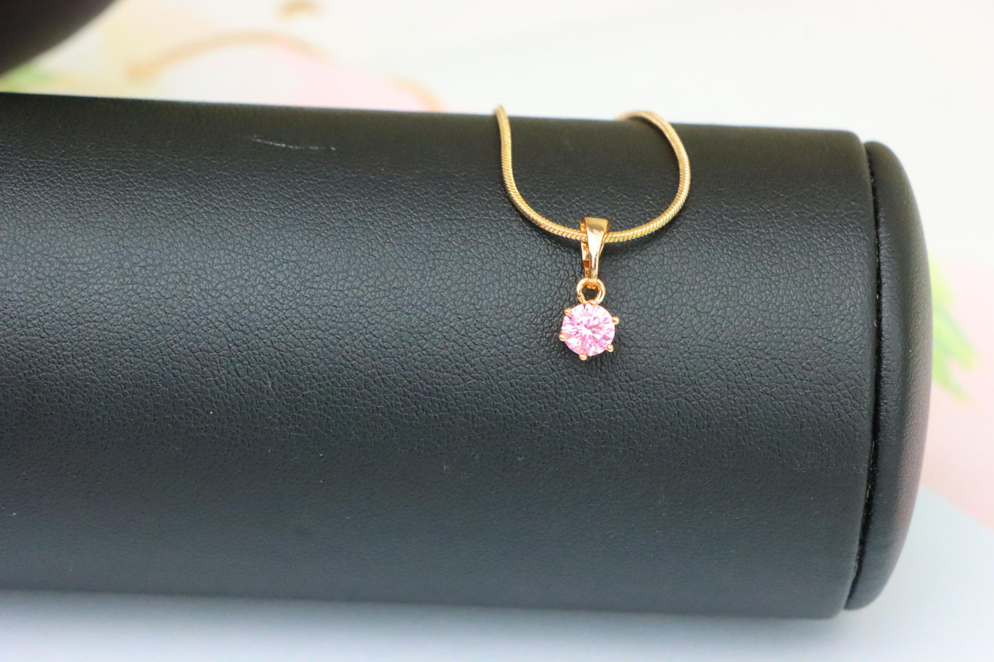 Mini Rose Gold Pendant with Pink Round Stone in Prong Setting, XPPT1492 (2139-1)