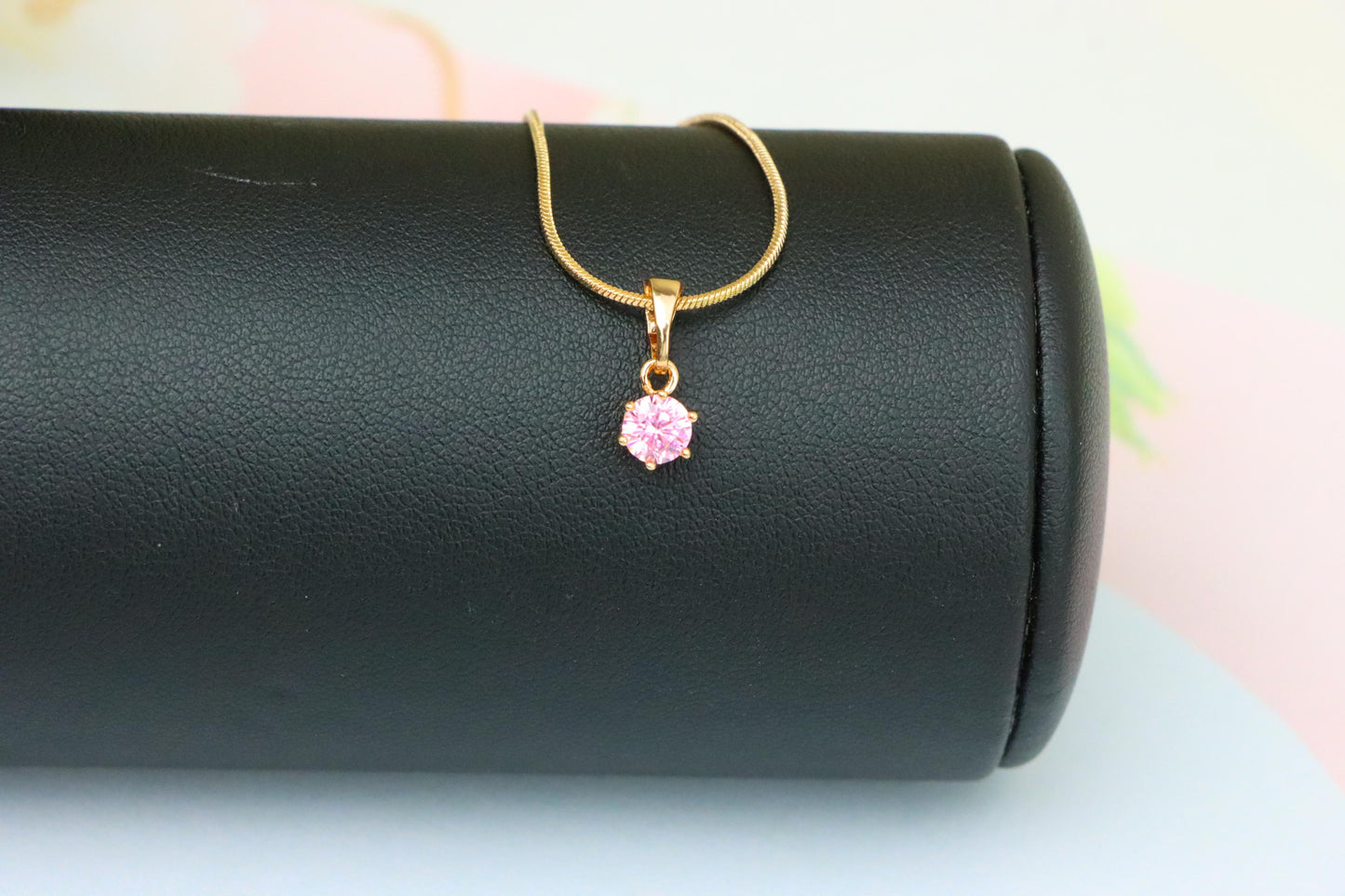 Mini Rose Gold Pendant with Pink Round Stone in Prong Setting, XPPT1492 (2139-1)