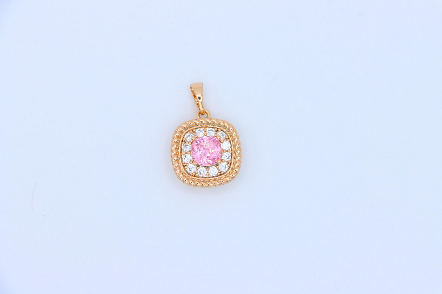 Chic Pink Cushion Pendant with Sparkling Crystal Halo Accents, XPPT1661 (2163-1)