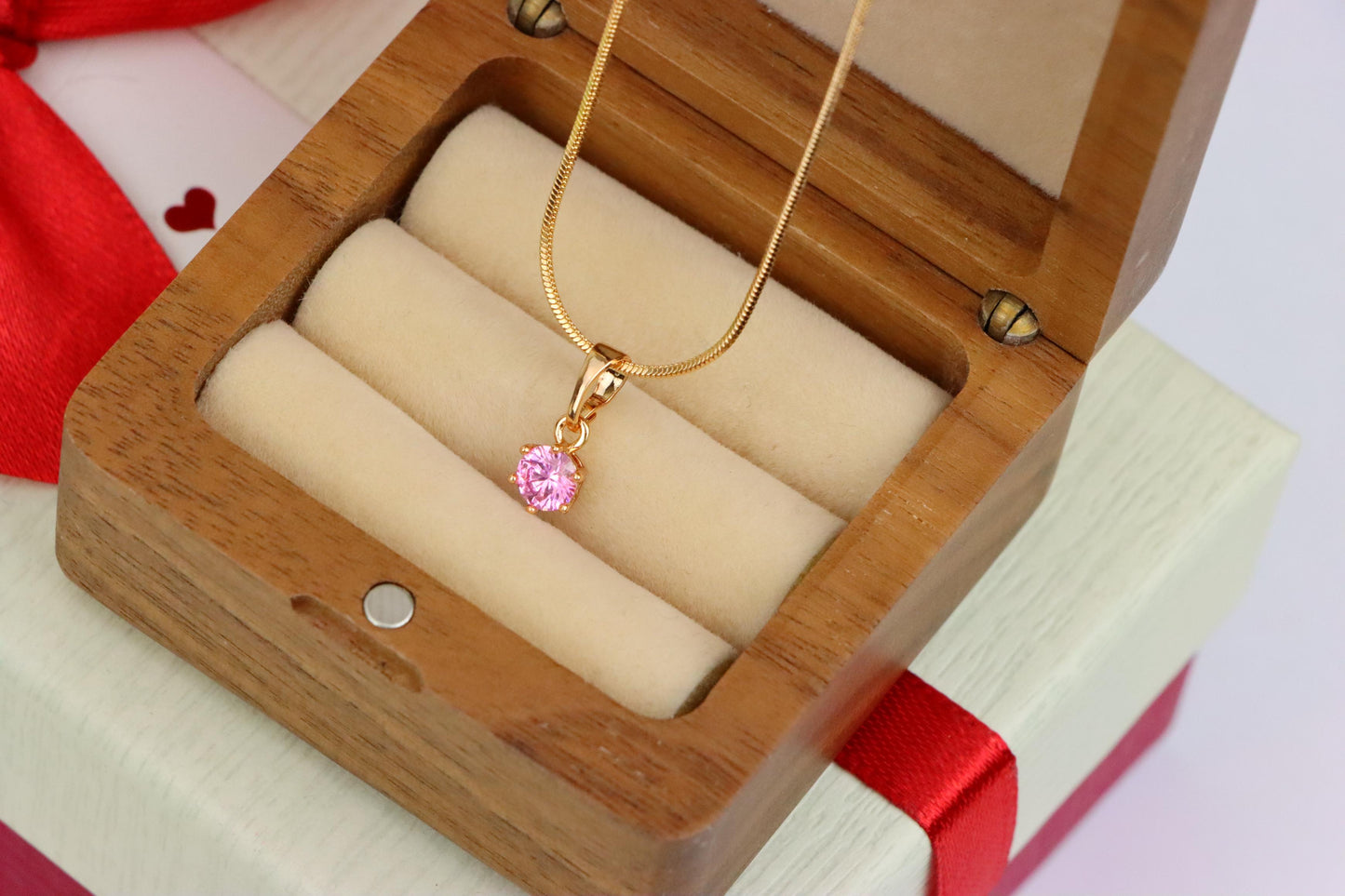 Mini Rose Gold Pendant with Pink Round Stone in Prong Setting, XPPT1492 (2139-1)