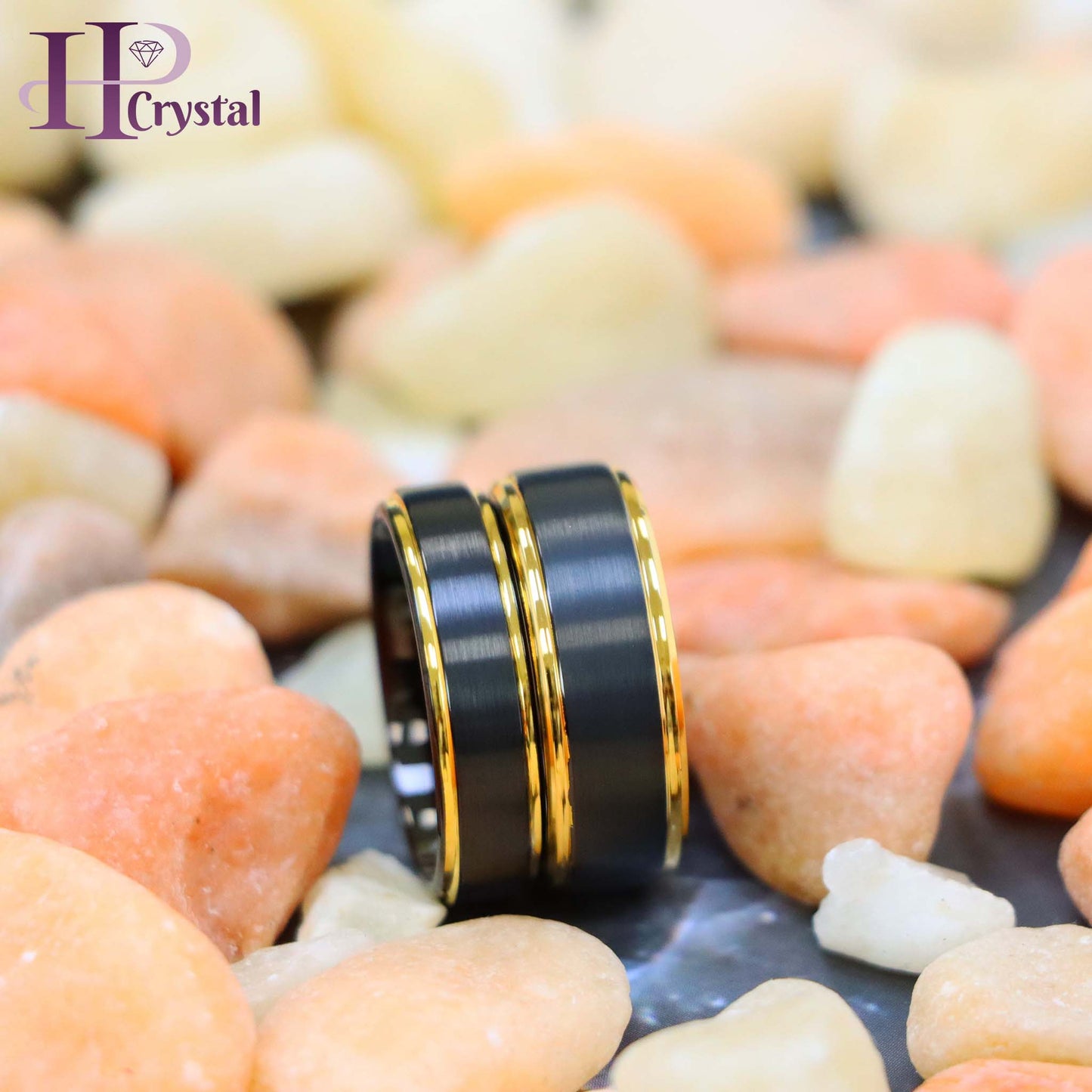 Black & Yellow Gold IP Brushed Center Step Edge Tungsten Ring