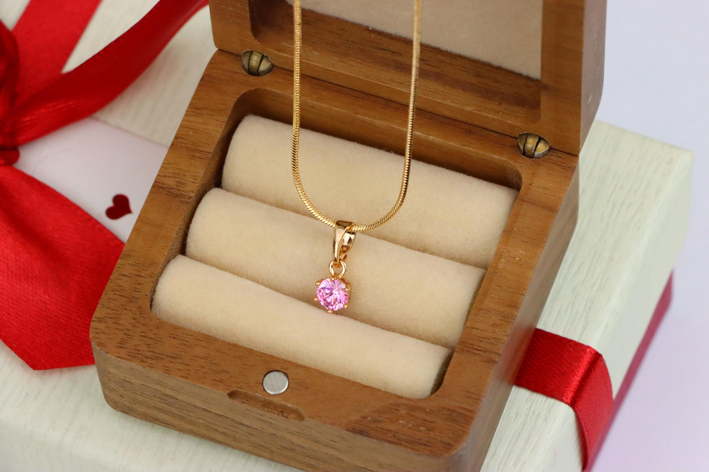 Mini Rose Gold Pendant with Pink Round Stone in Prong Setting, XPPT1492 (2139-1)