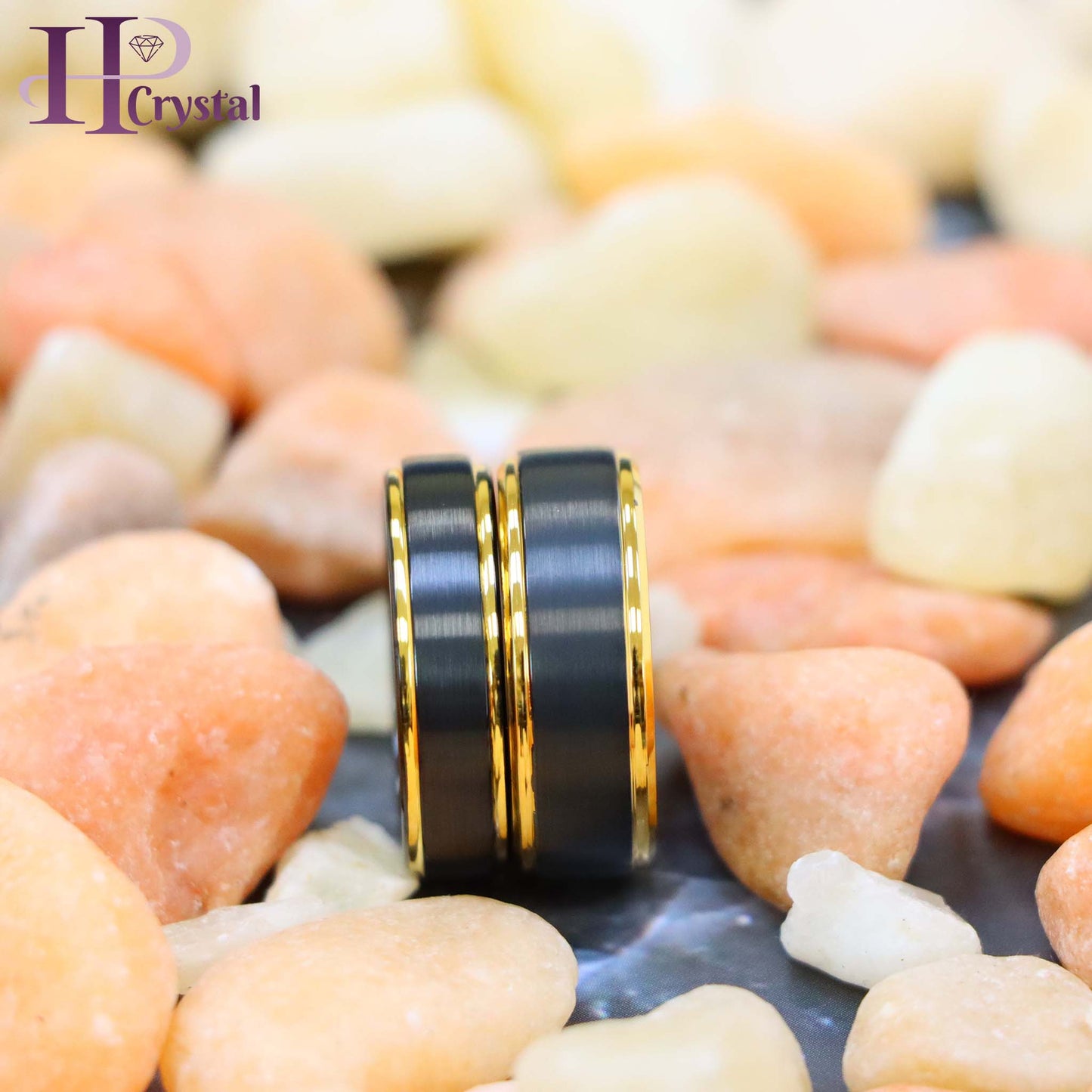 Black & Yellow Gold IP Brushed Center Step Edge Tungsten Ring