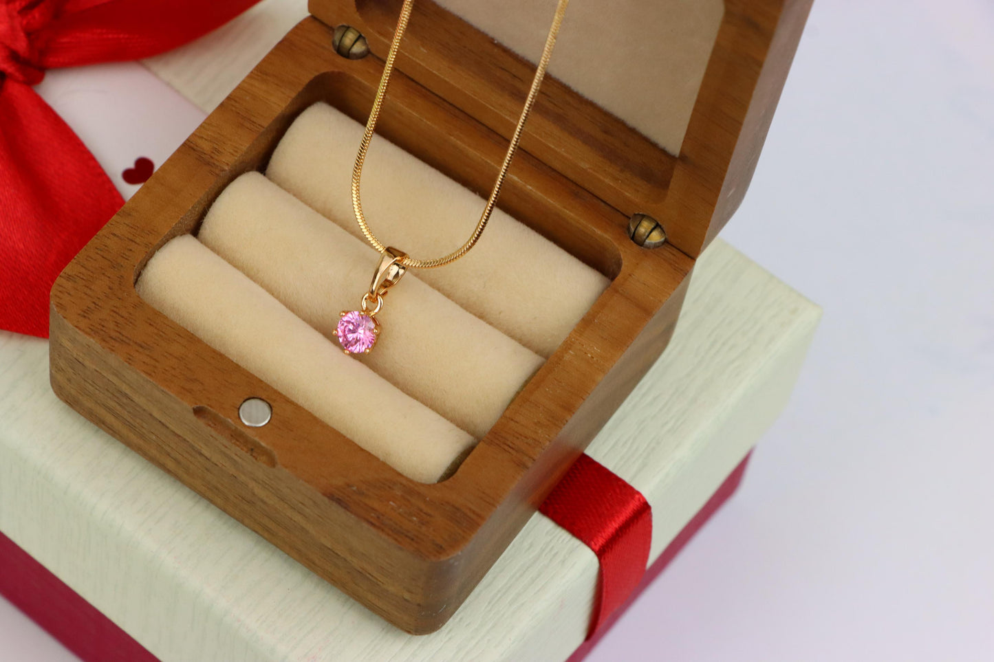Mini Rose Gold Pendant with Pink Round Stone in Prong Setting, XPPT1492 (2139-1)