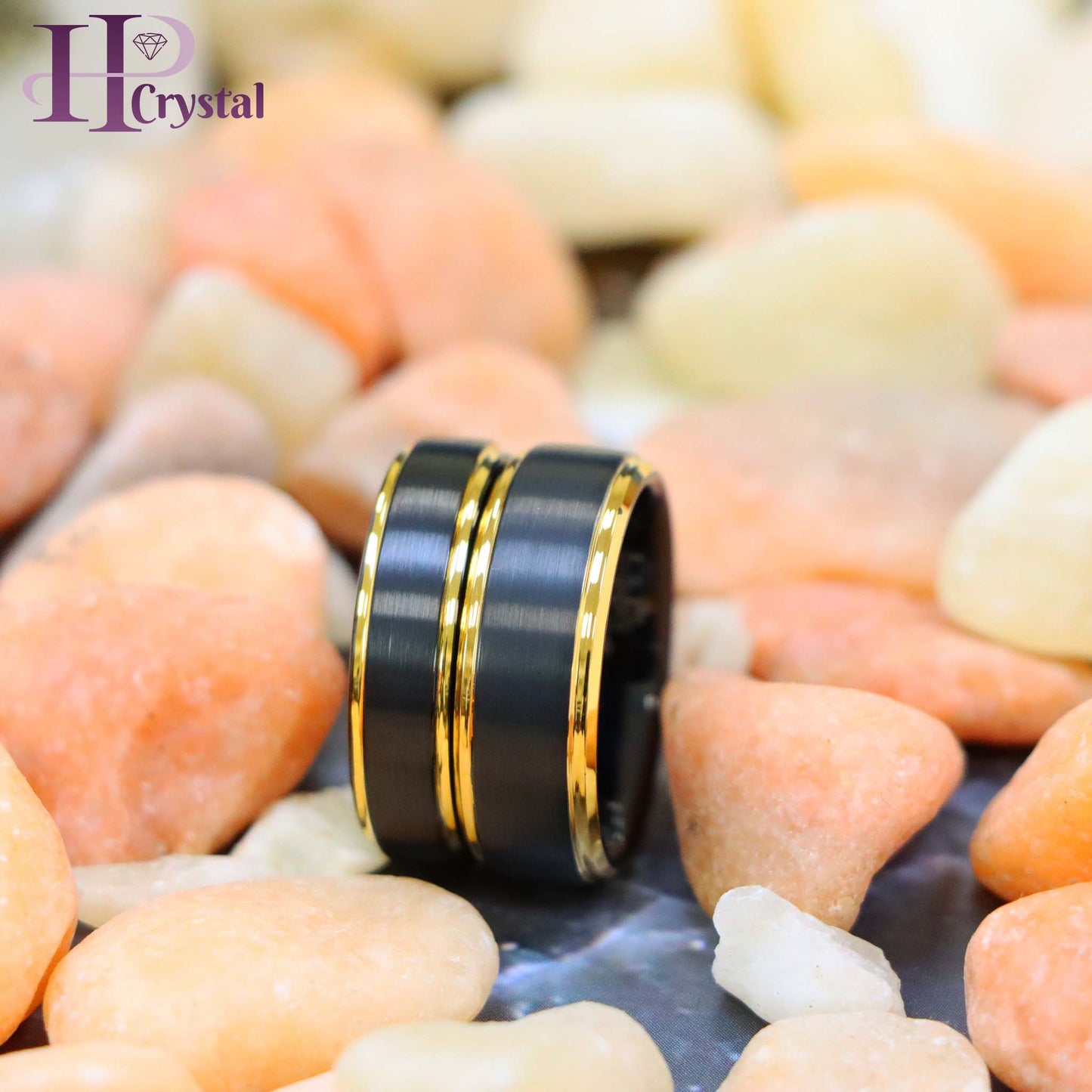 Black & Yellow Gold IP Brushed Center Step Edge Tungsten Ring
