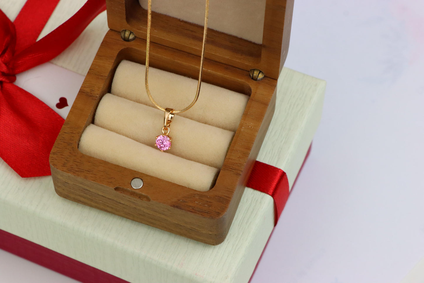 Mini Rose Gold Pendant with Pink Round Stone in Prong Setting, XPPT1492 (2139-1)