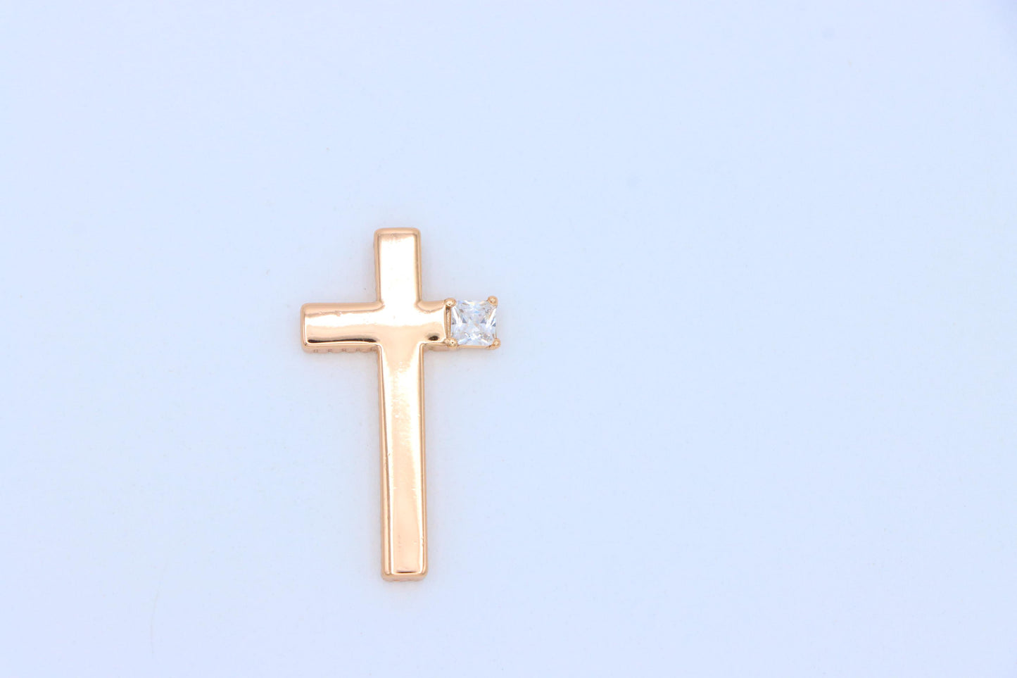 Rose Gold Cross Pendant with Square Crystal Accent in Sleek Finish, XPPT1493 (2139-2)