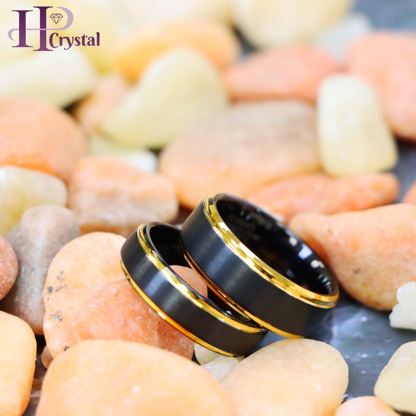 Black & Yellow Gold IP Brushed Center Step Edge Tungsten Ring