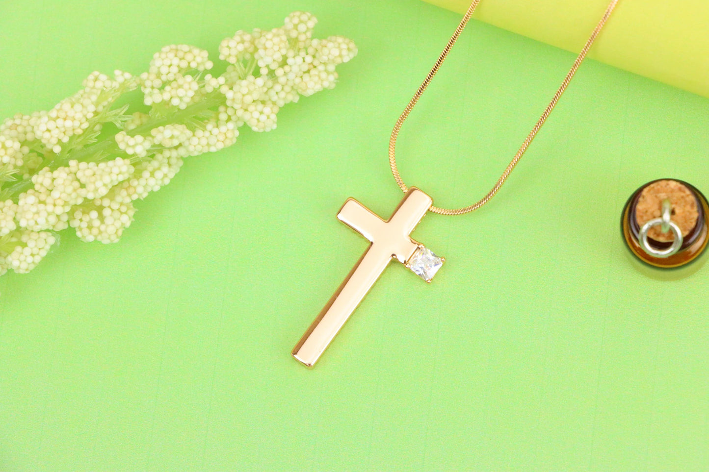 Rose Gold Cross Pendant with Square Crystal Accent in Sleek Finish, XPPT1493 (2139-2)