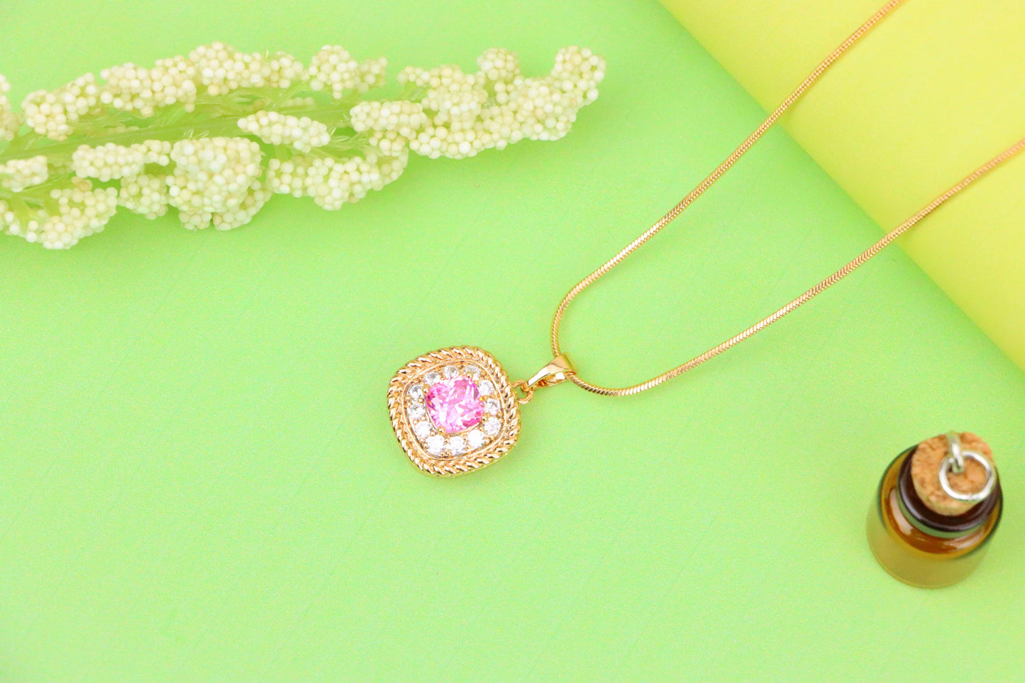 Chic Pink Cushion Pendant with Sparkling Crystal Halo Accents, XPPT1661 (2163-1)