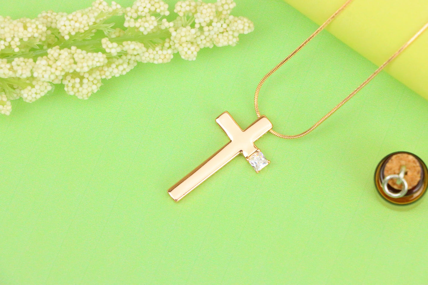 Rose Gold Cross Pendant with Square Crystal Accent in Sleek Finish, XPPT1493 (2139-2)