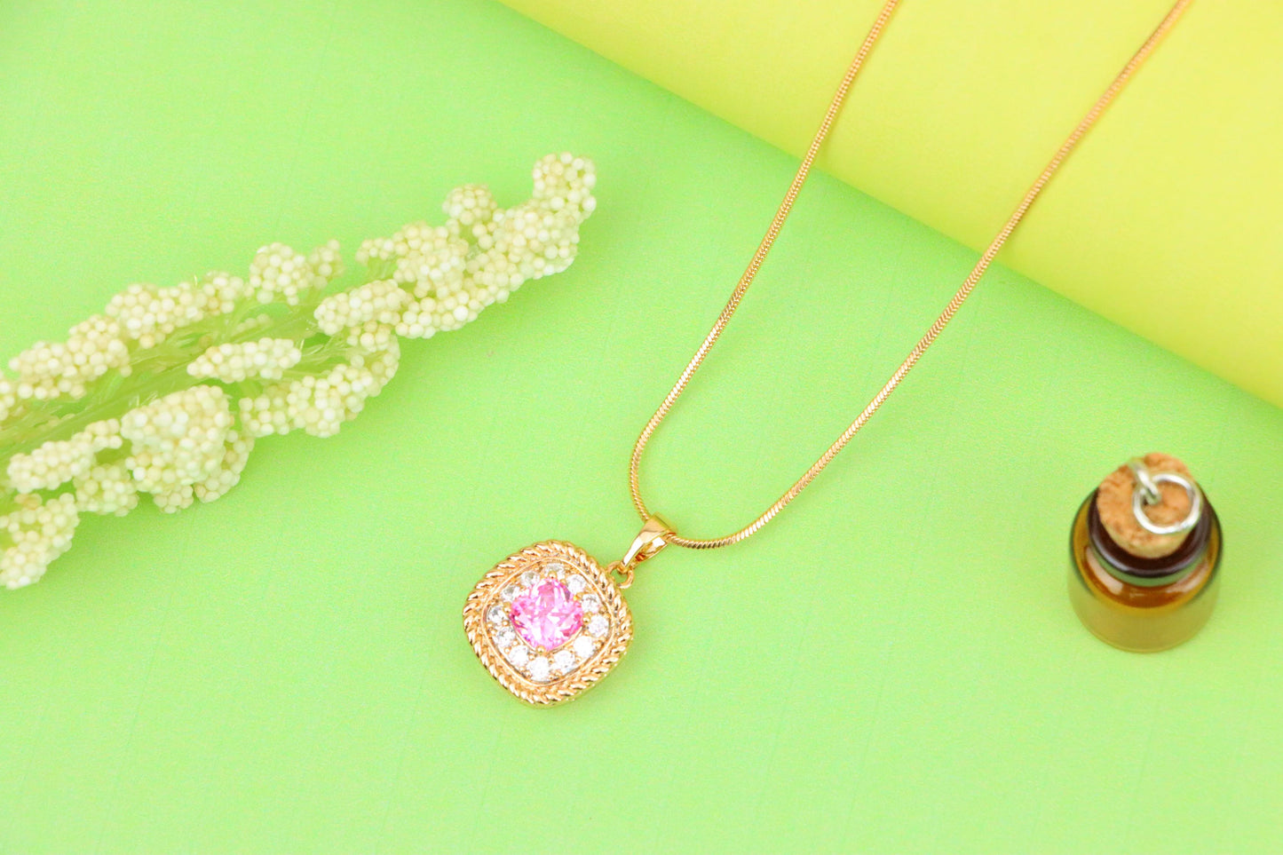 Chic Pink Cushion Pendant with Sparkling Crystal Halo Accents, XPPT1661 (2163-1)
