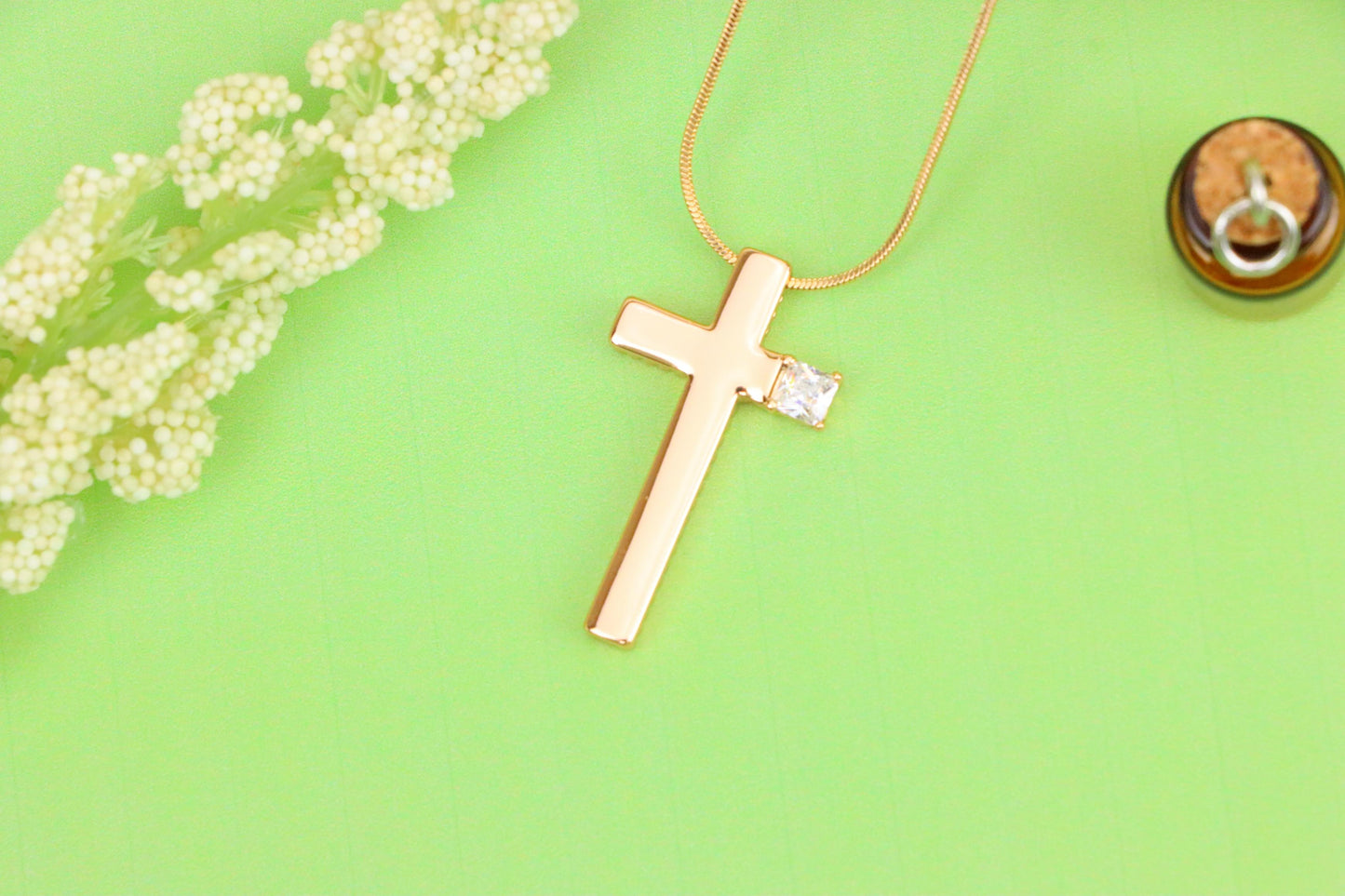 Rose Gold Cross Pendant with Square Crystal Accent in Sleek Finish, XPPT1493 (2139-2)