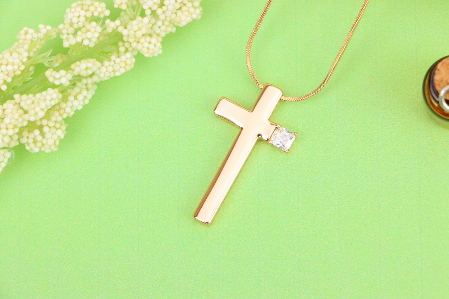Rose Gold Cross Pendant with Square Crystal Accent in Sleek Finish, XPPT1493 (2139-2)