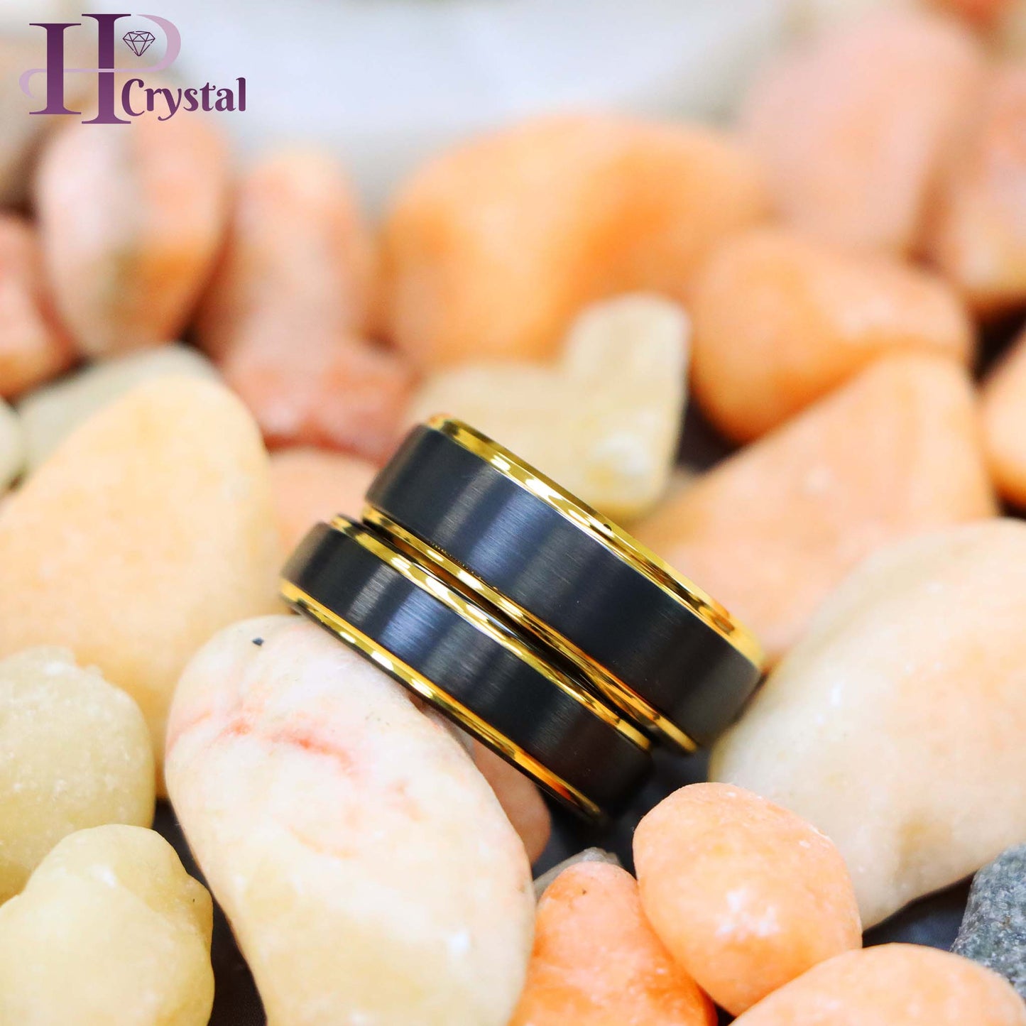 Black & Yellow Gold IP Brushed Center Step Edge Tungsten Ring