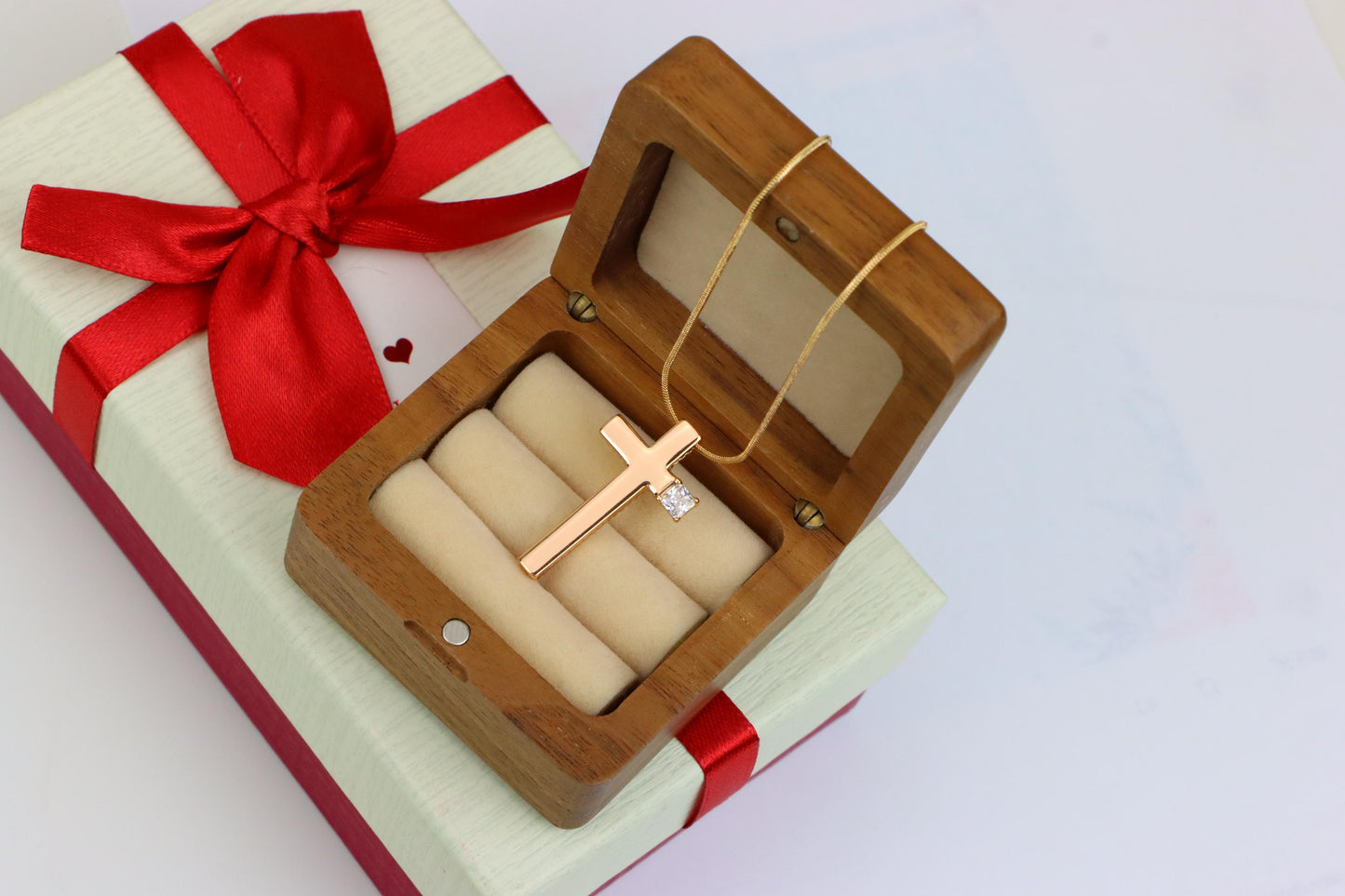 Rose Gold Cross Pendant with Square Crystal Accent in Sleek Finish, XPPT1493 (2139-2)