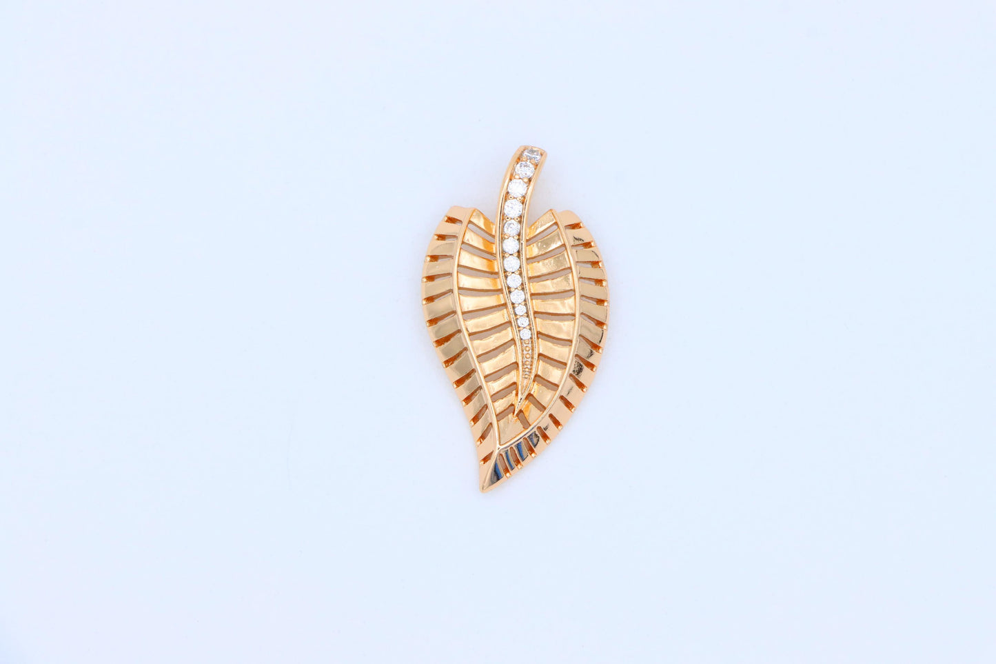 Rose Gold Leaf Pendant with Textured Detail and Crystal Spine Accent, XPPT1494 (2139-3)