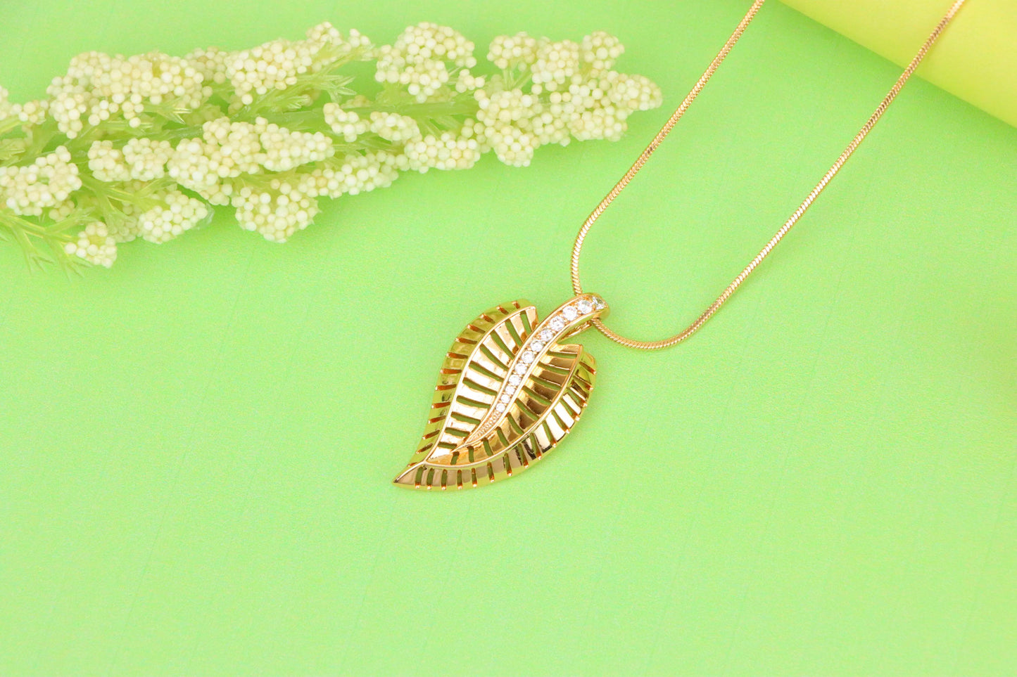 Rose Gold Leaf Pendant with Textured Detail and Crystal Spine Accent, XPPT1494 (2139-3)