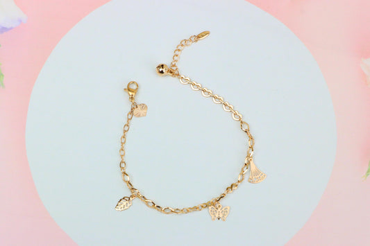 Rose Gold Butterfly Leaf Charm Anklet in Gold Plated Brass, XPAL1047 (2105-6)