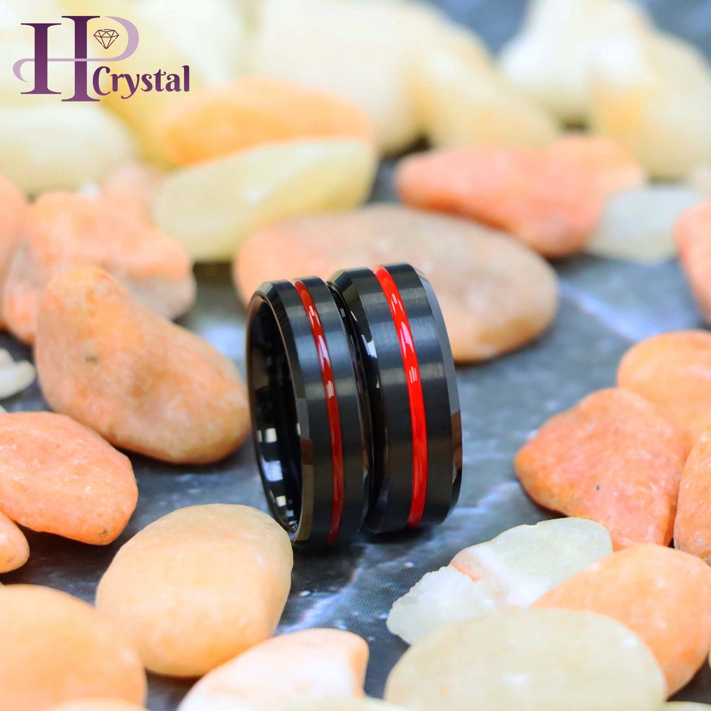 Brushed Tungsten Ring with Red IP Plated Grooved Center
