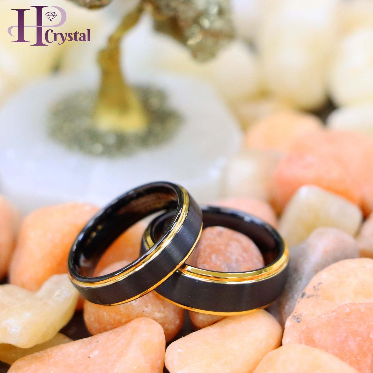 Black & Yellow Gold IP Brushed Center Step Edge Tungsten Ring