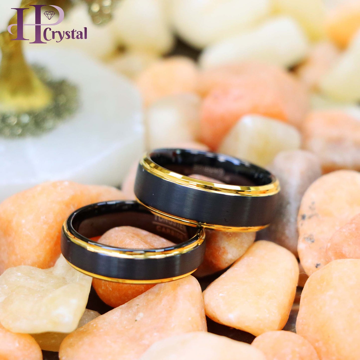 Black & Yellow Gold IP Brushed Center Step Edge Tungsten Ring