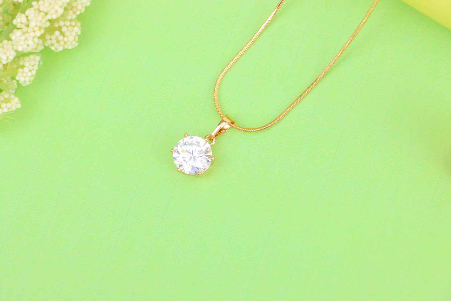 White Round Solitaire Pendant in Rose Gold Finish with Prong Setting, XPPT1495 (2139-4)