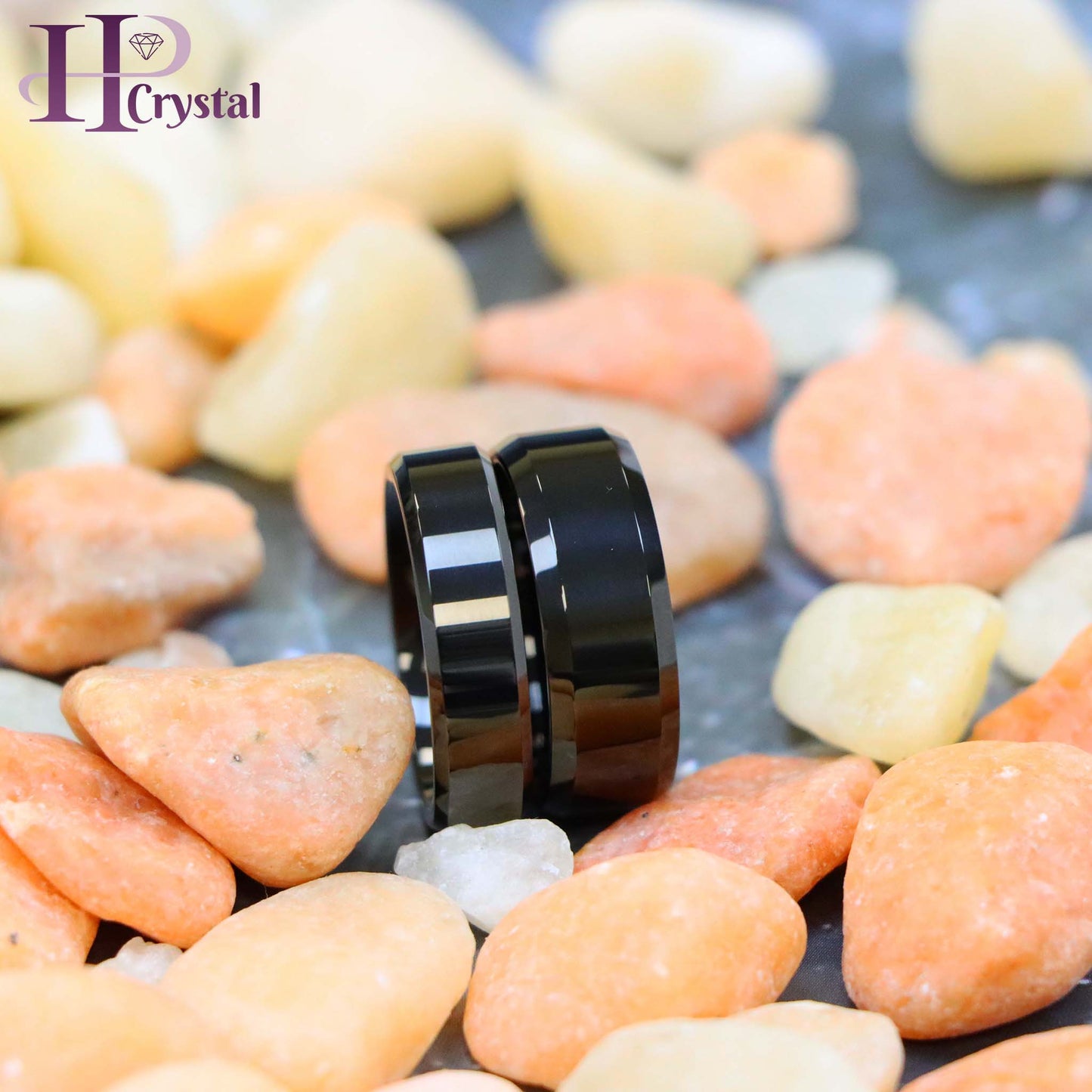 High Polish Black IP Plate Beveled Edge Tungsten Ring