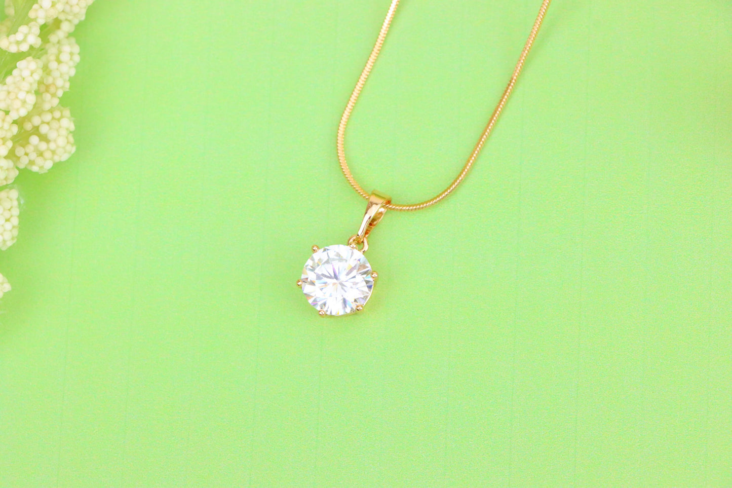 White Round Solitaire Pendant in Rose Gold Finish with Prong Setting, XPPT1495 (2139-4)